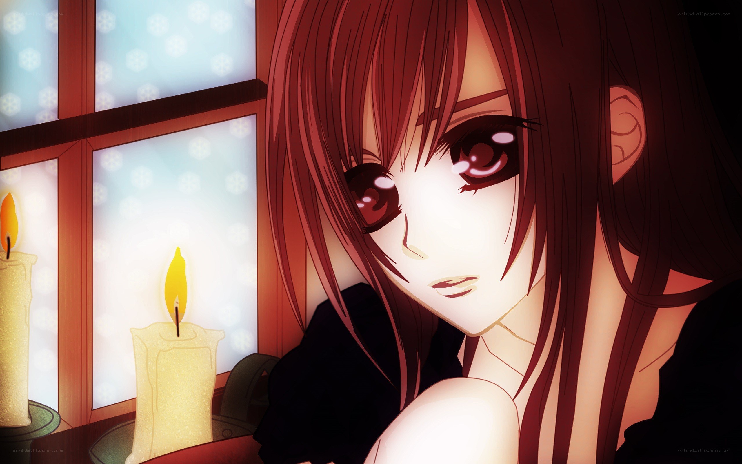anime girl by candlelight