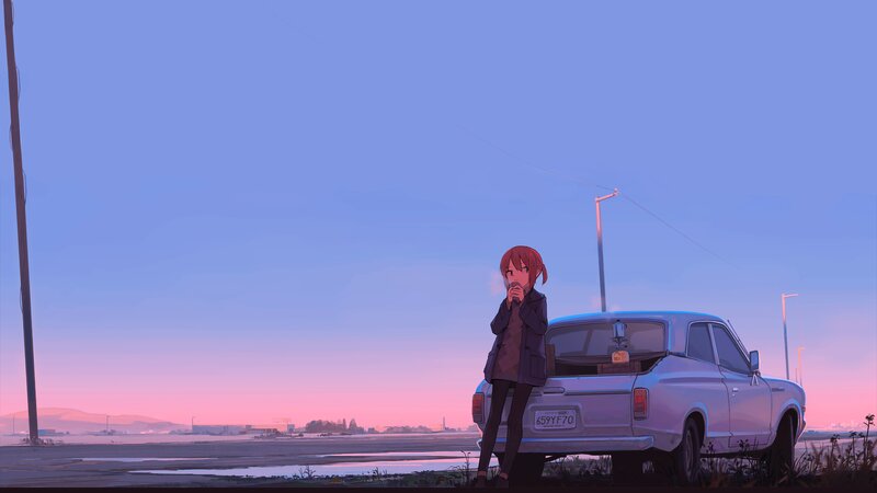 Anime Girl by Car