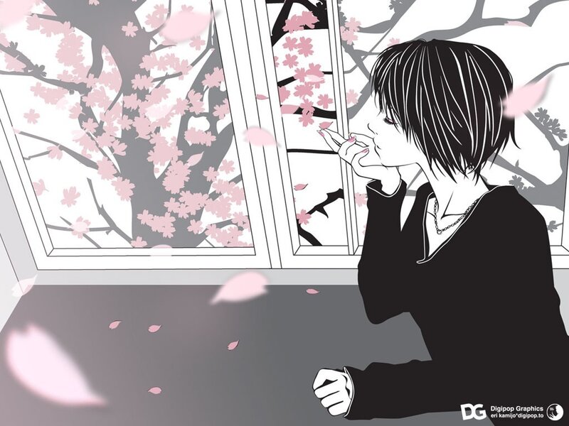 anime girl by cherry blossoms