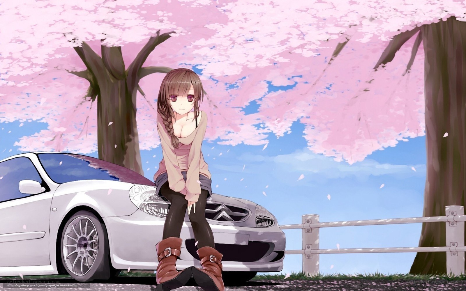 Anime girl by cherry blossoms