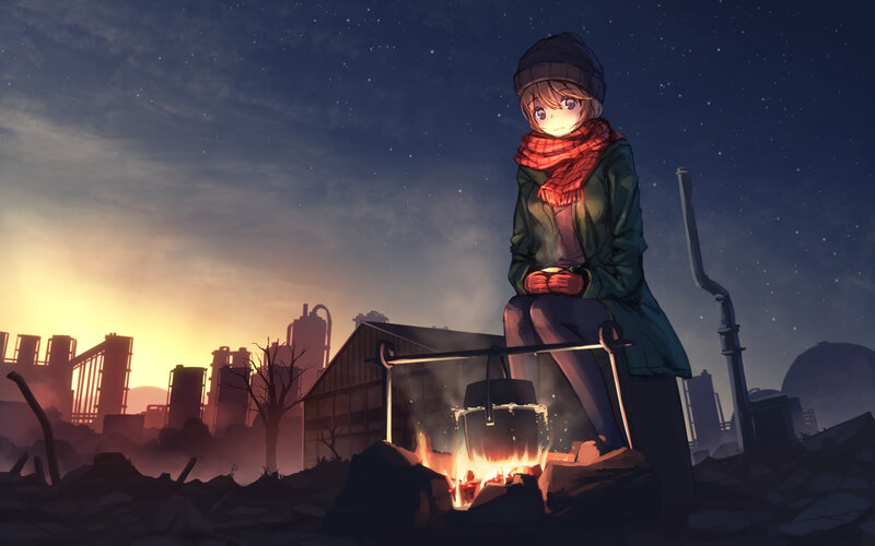 Anime Girl by Fire — Blue