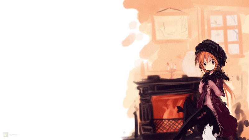 Anime Girl by Fireplace — Orange