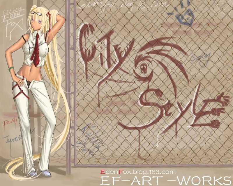 Anime girl by graffiti wall