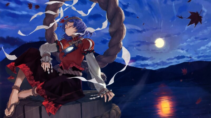 anime girl by moonlit lake