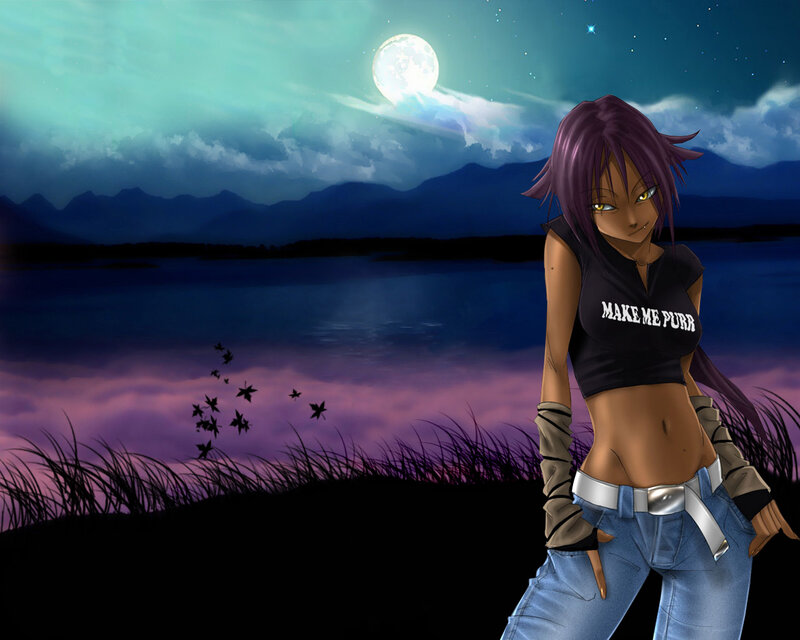 Anime girl by moonlit lake