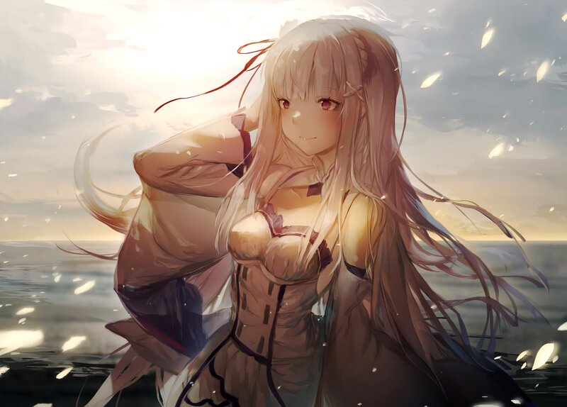 Anime Girl by Ocean — Beige