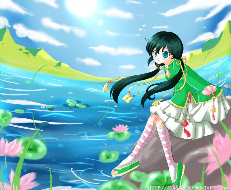 Anime Girl by Pond — Blue