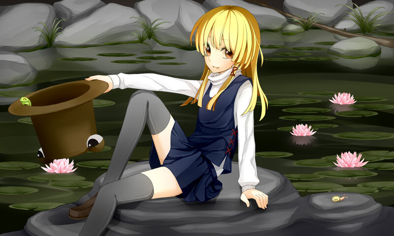 anime girl by pond