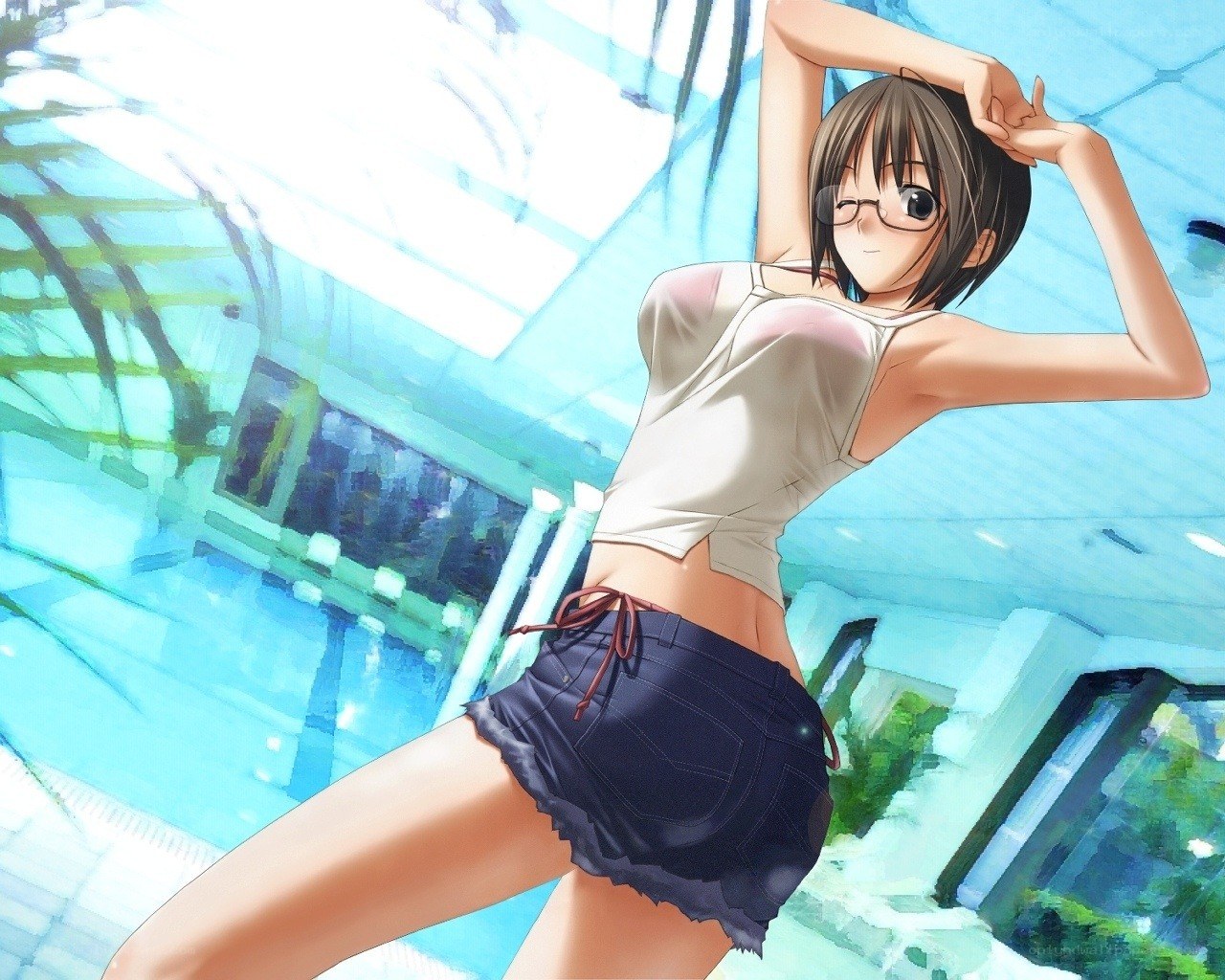anime girl by pool