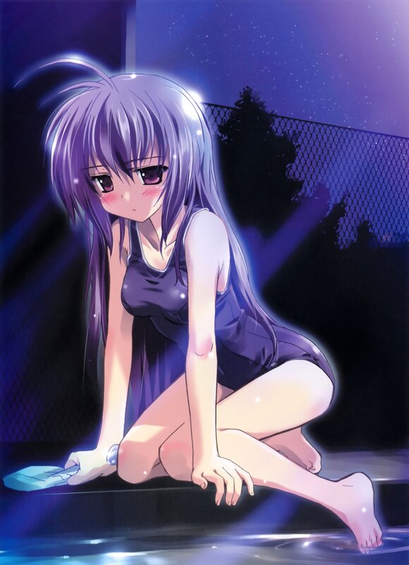 anime girl by pool at night