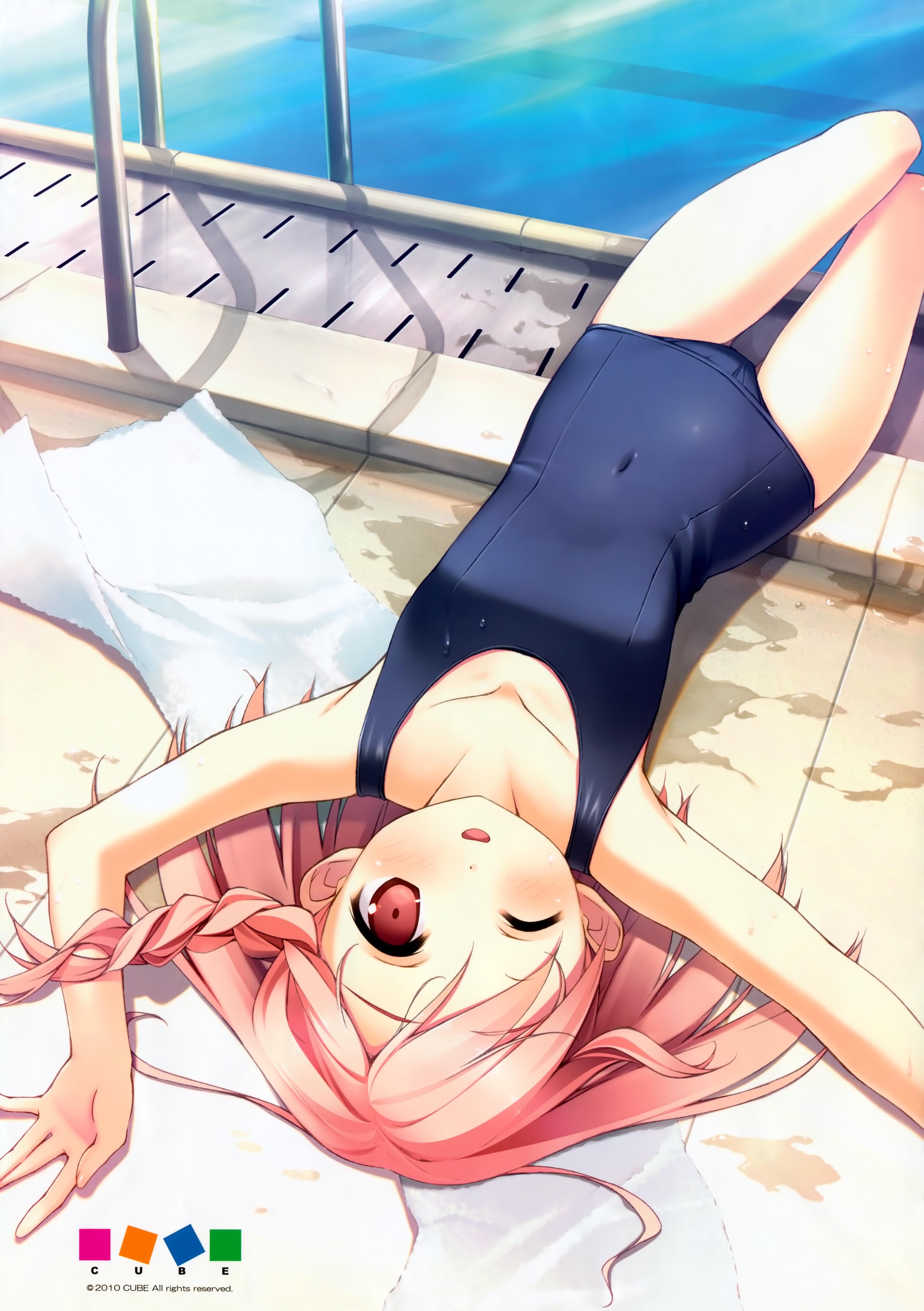 Anime girl by poolside