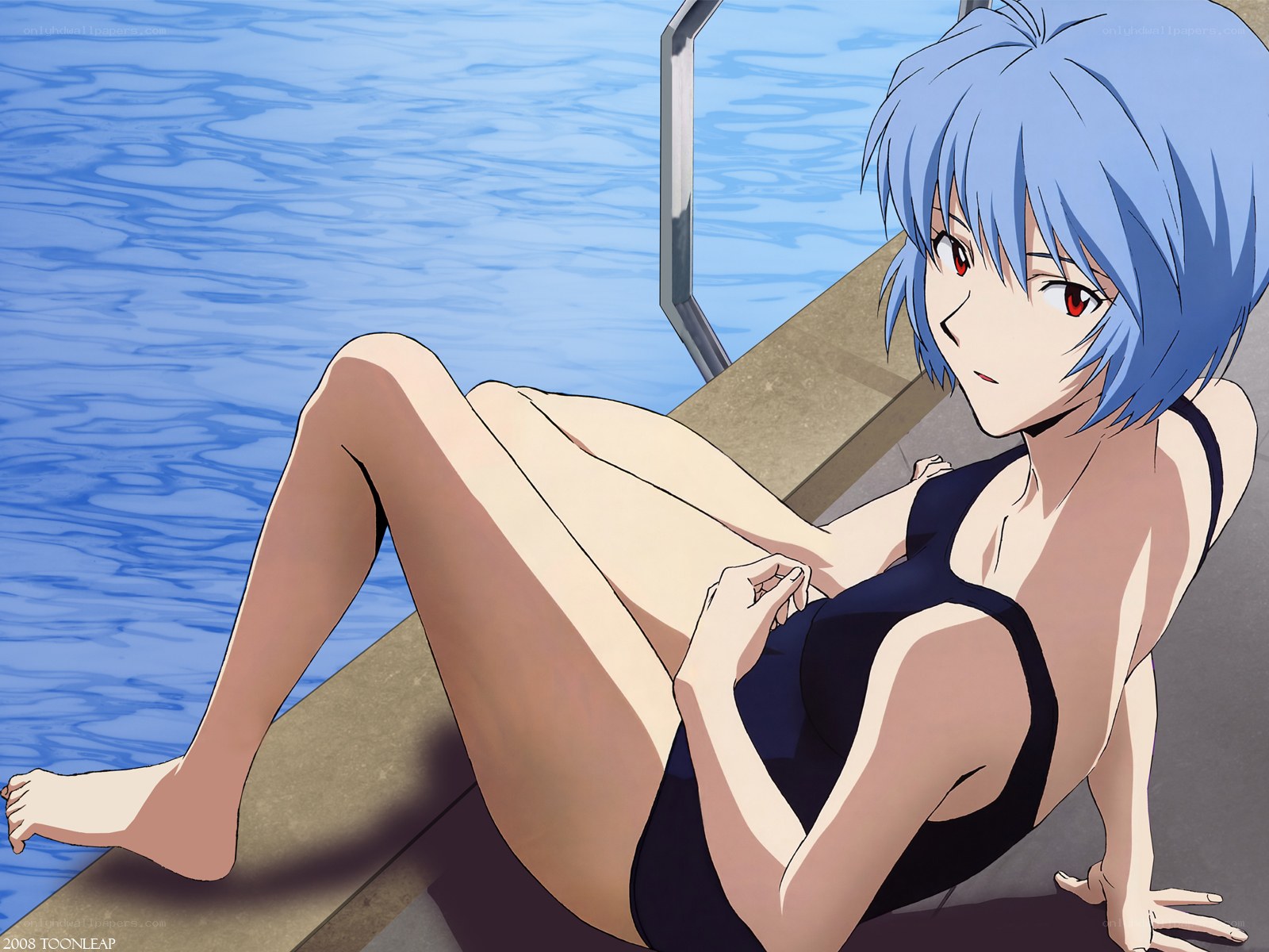 Anime girl by poolside