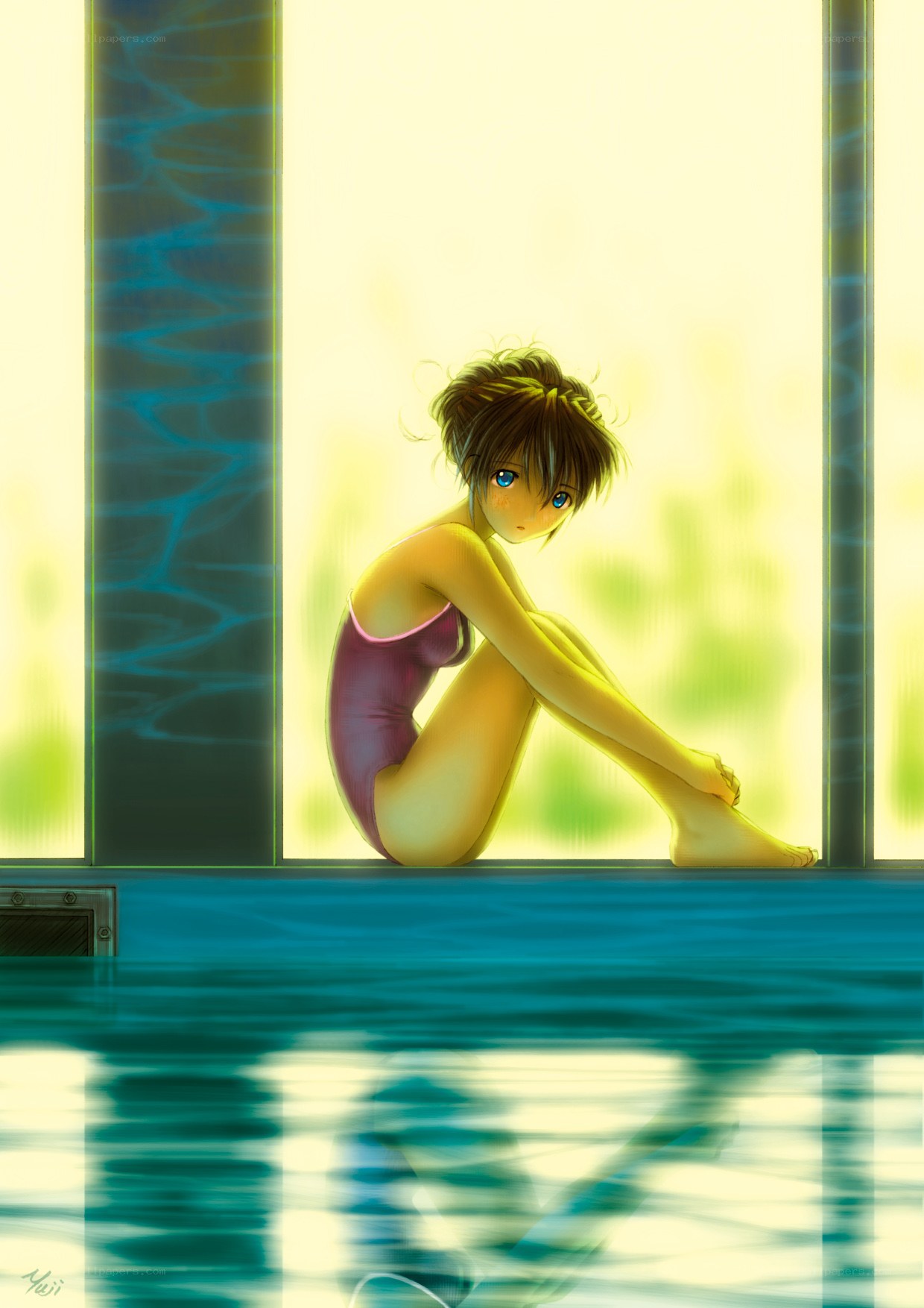 anime girl by poolside