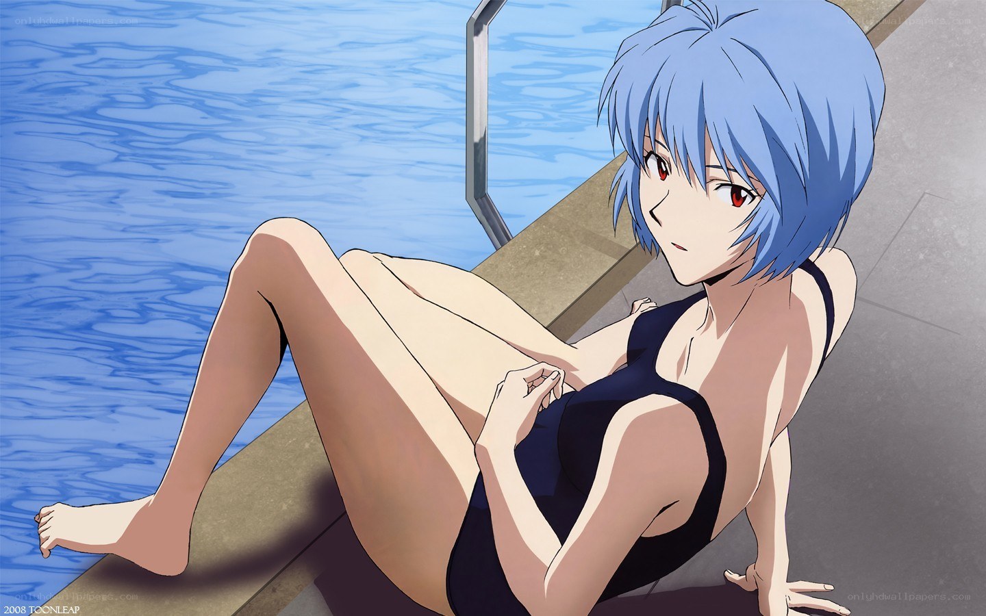 anime girl by poolside