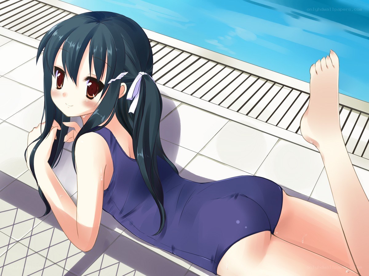 anime girl by poolside