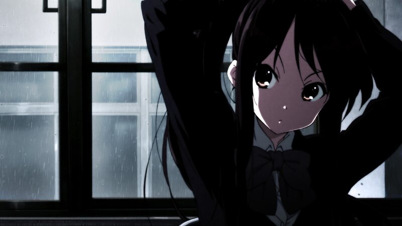 anime girl by rainy window