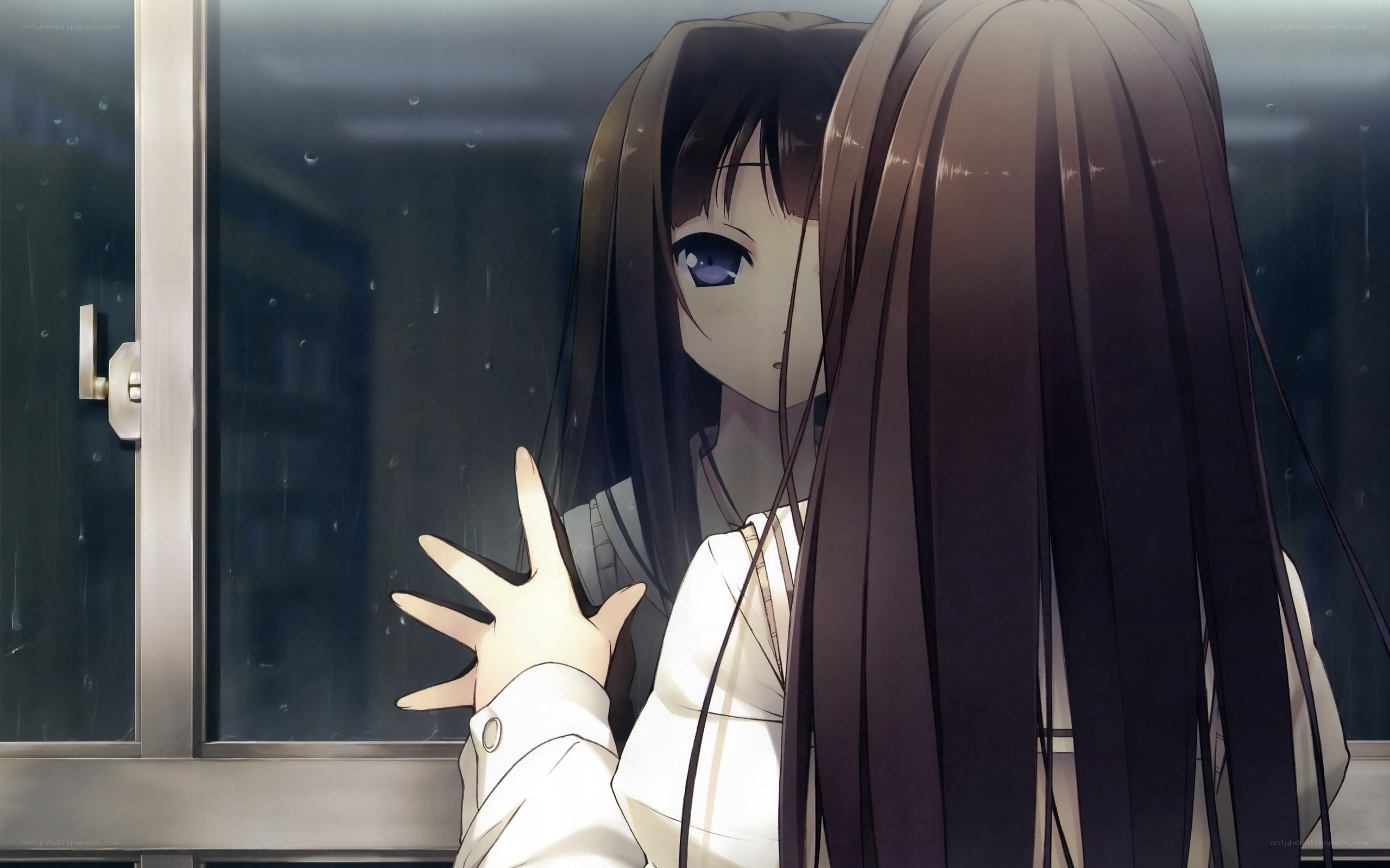 anime girl by rainy window
