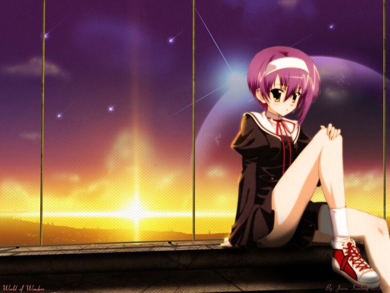 Anime girl by sunset