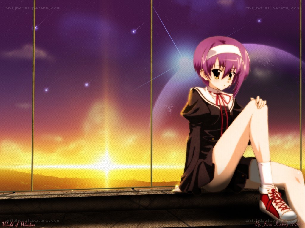 Anime girl by sunset