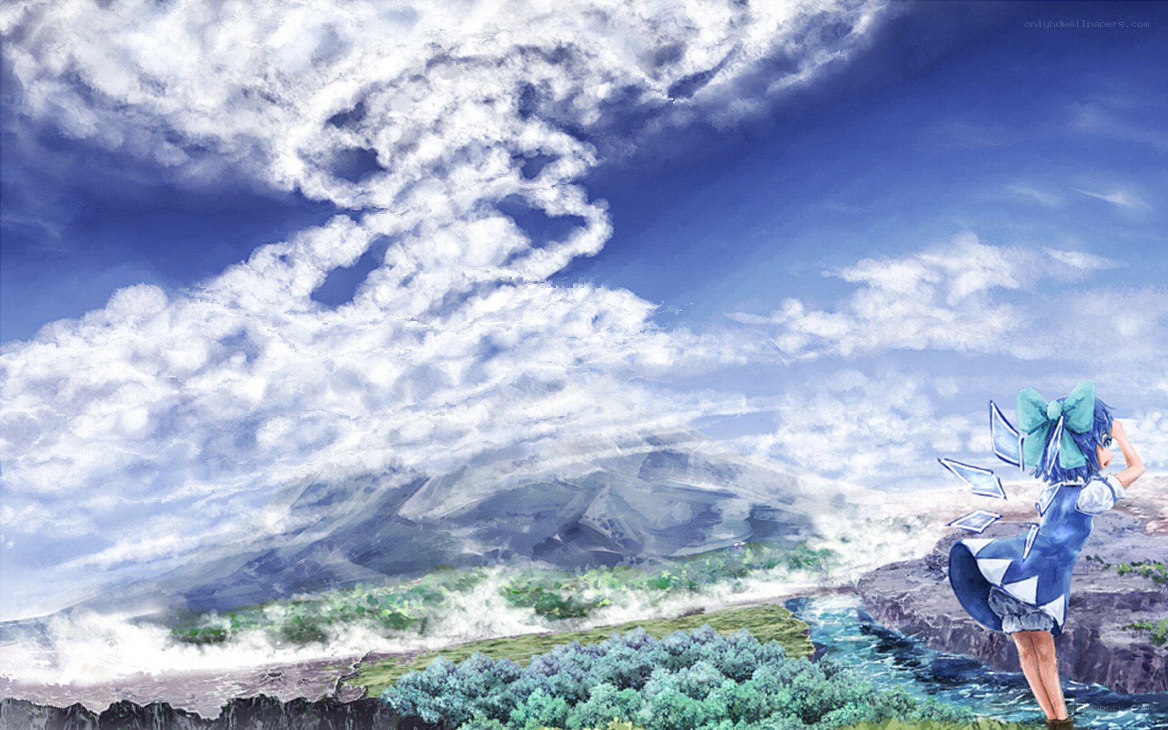 Anime girl by the cliff