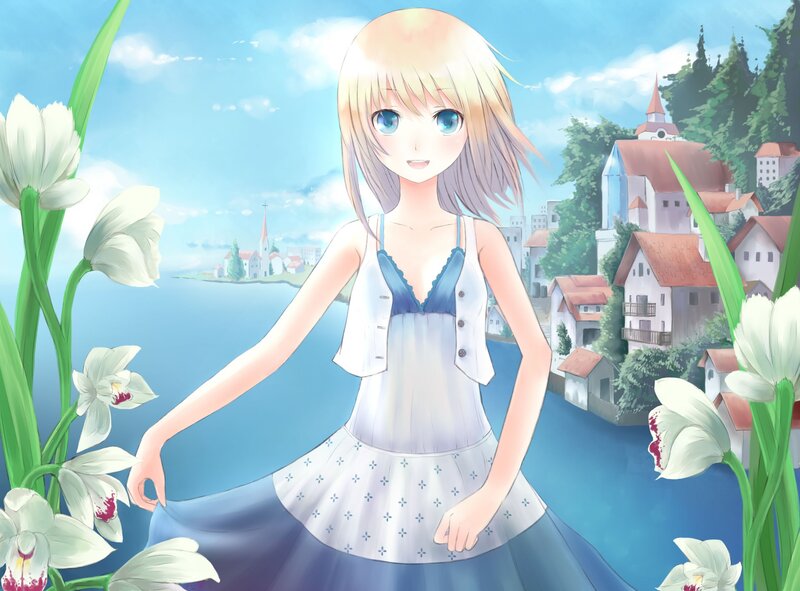anime girl by the lake
