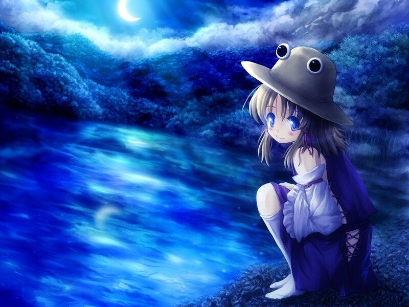 Anime girl by the moonlit river