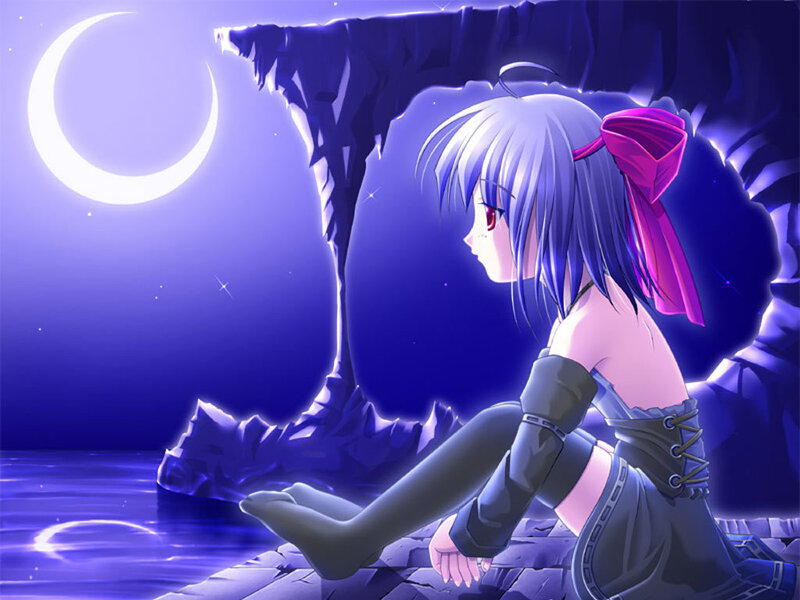 Anime girl by the moonlit sea