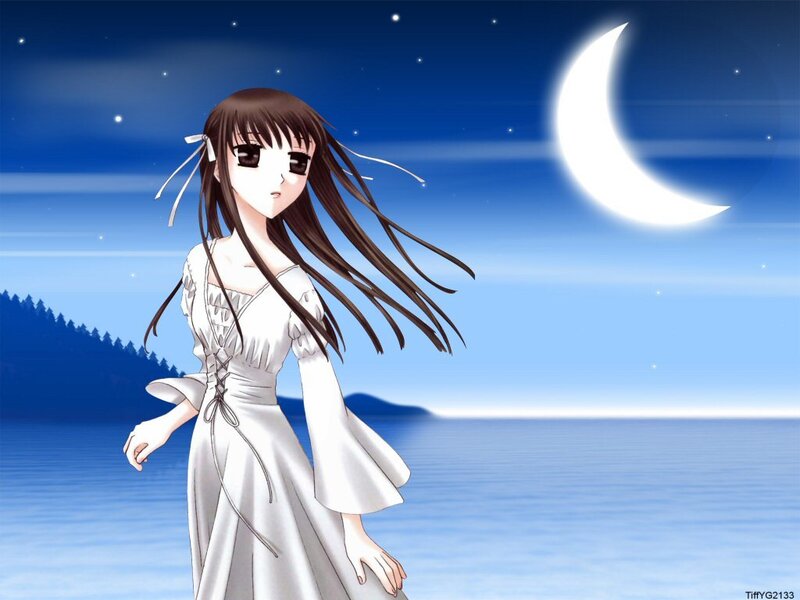 anime girl by the moonlit sea