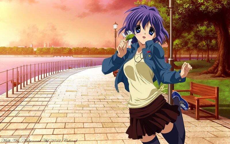 anime girl by the river