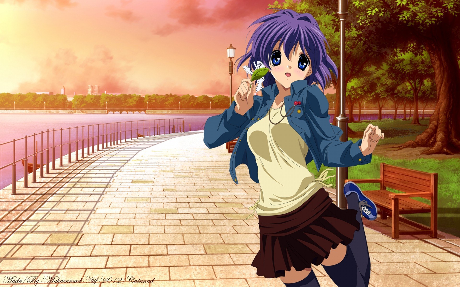 anime girl by the river