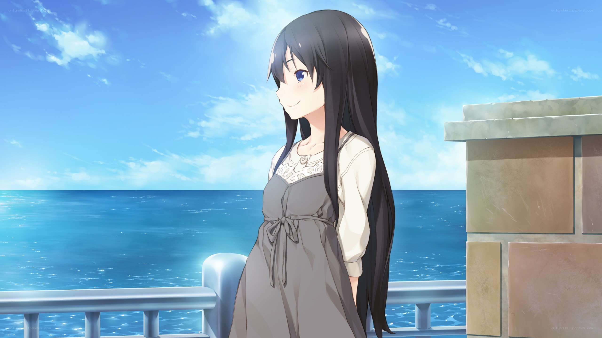 anime girl by the sea