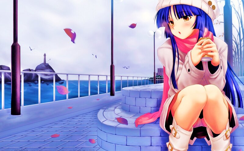 anime girl by the sea