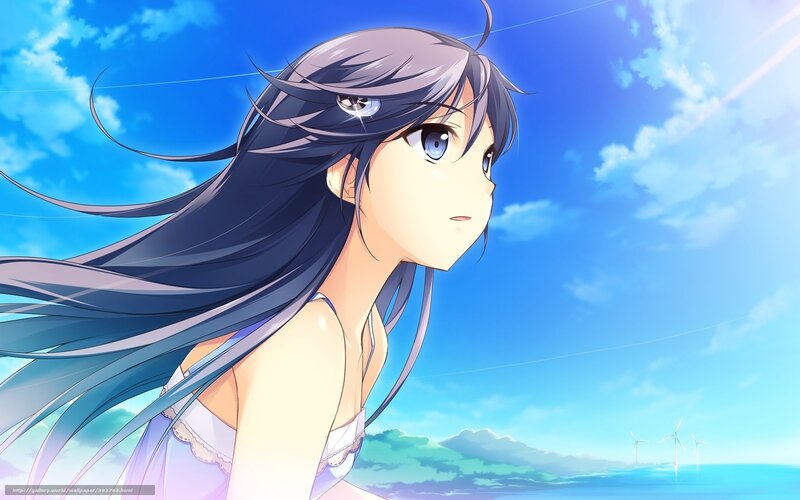 Anime girl by the sea