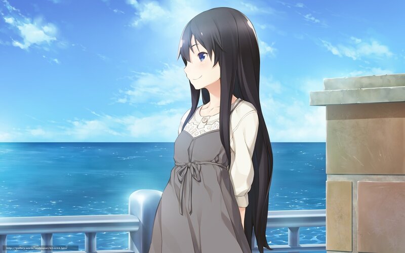 anime girl by the sea