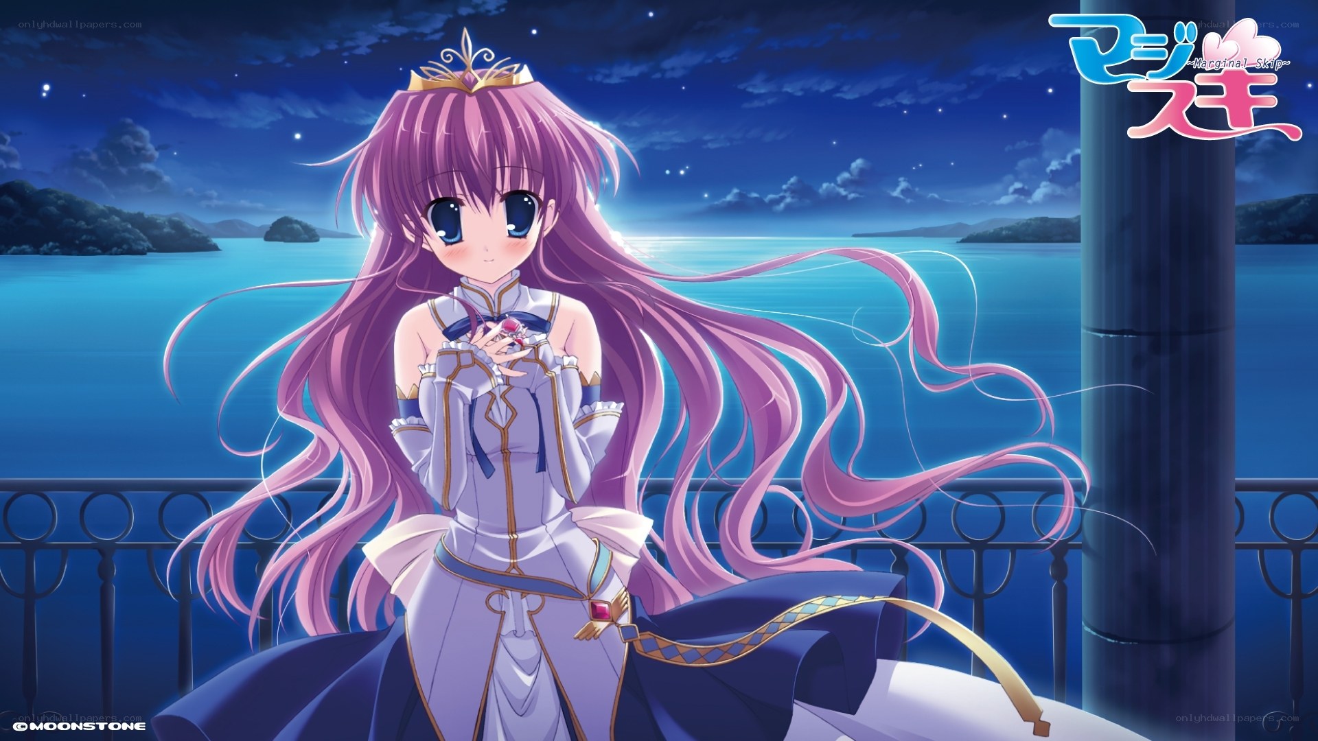 Anime girl by the sea at night