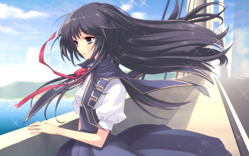 anime girl by the sea