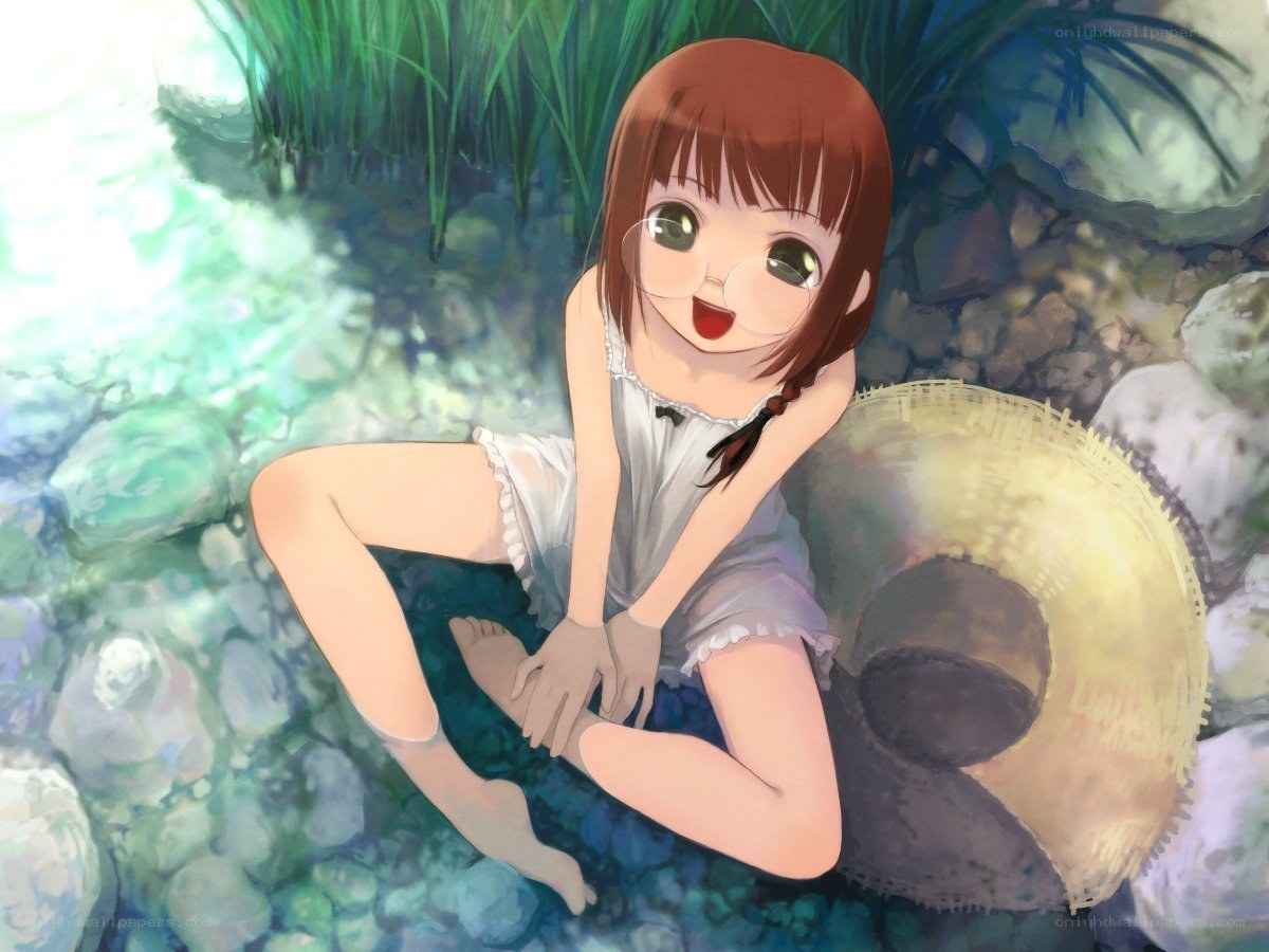 Anime girl by the stream