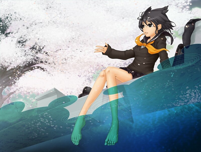 anime girl by water