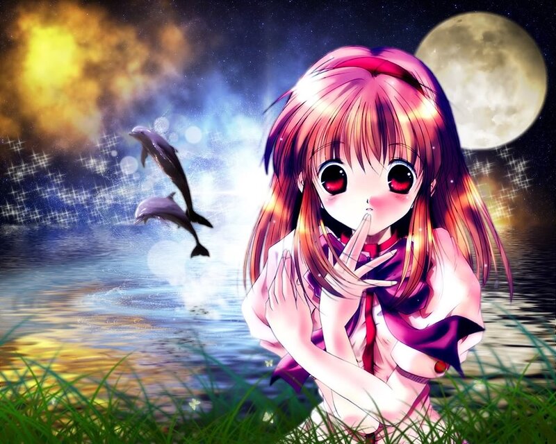 Anime Girl by Water — Pink