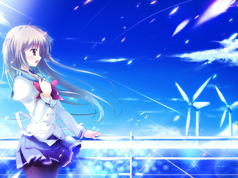 anime girl by wind turbines