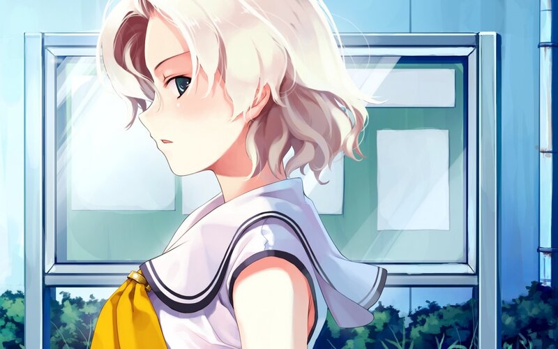 anime girl by window