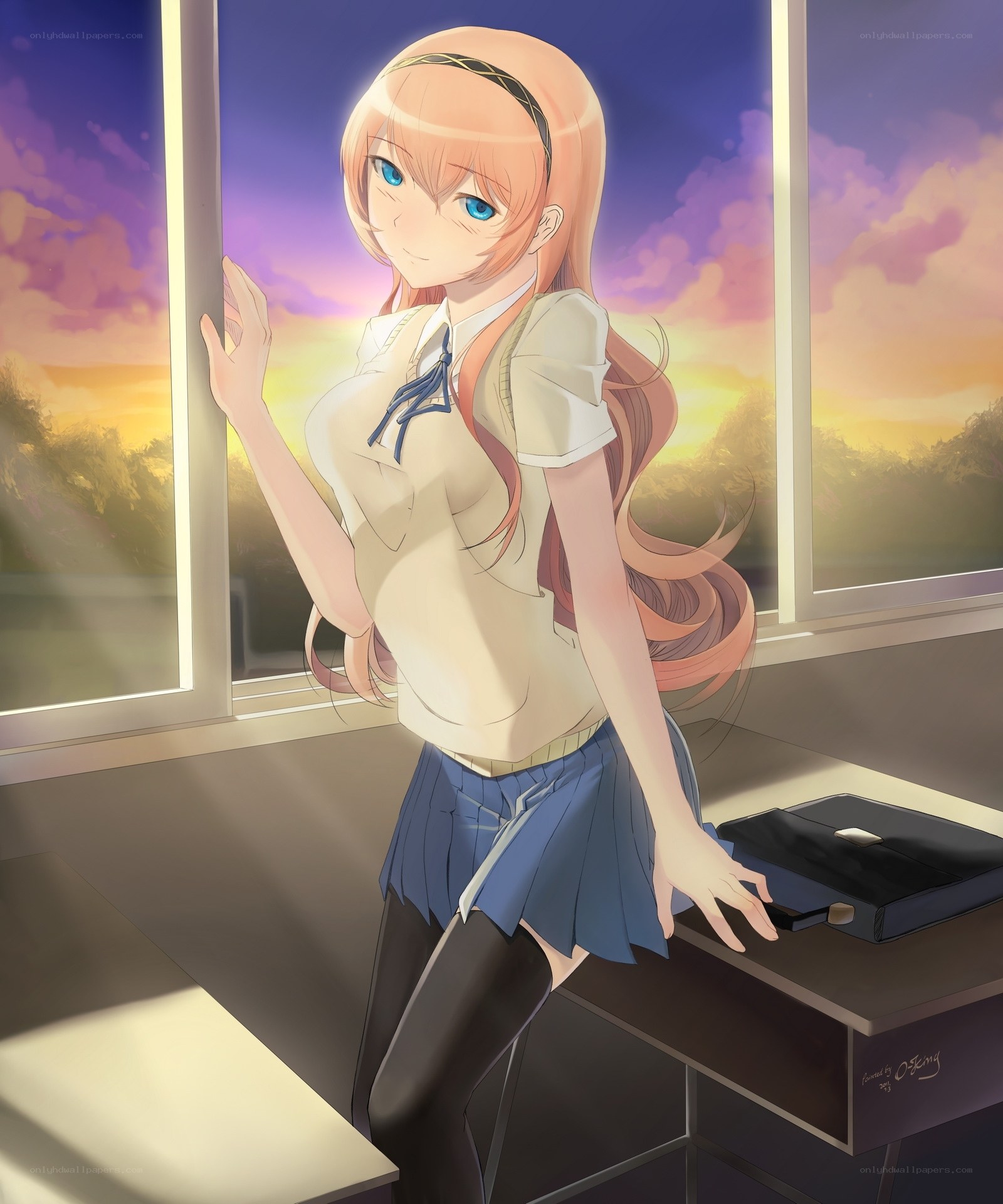 anime girl by window