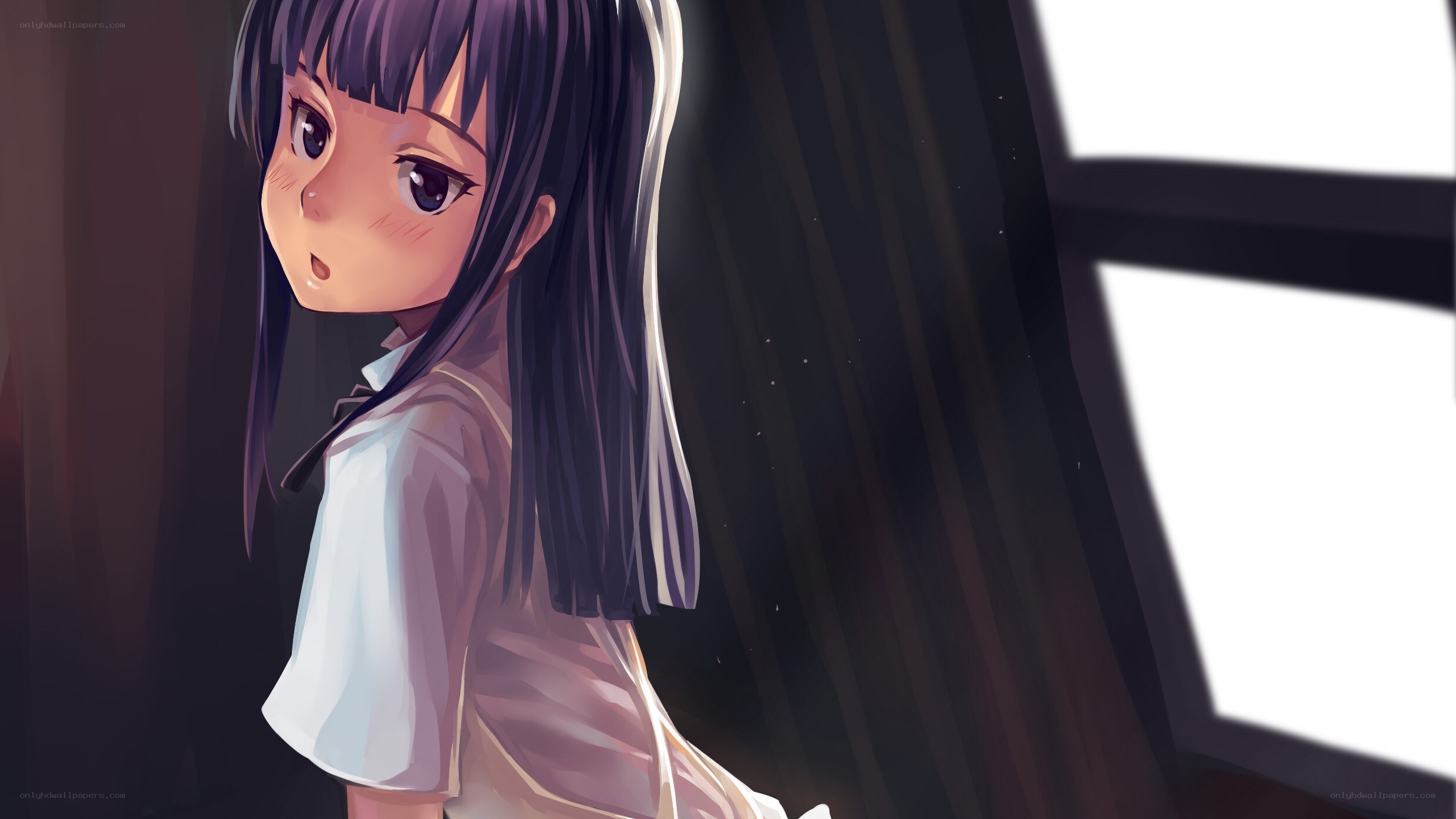 anime girl by window