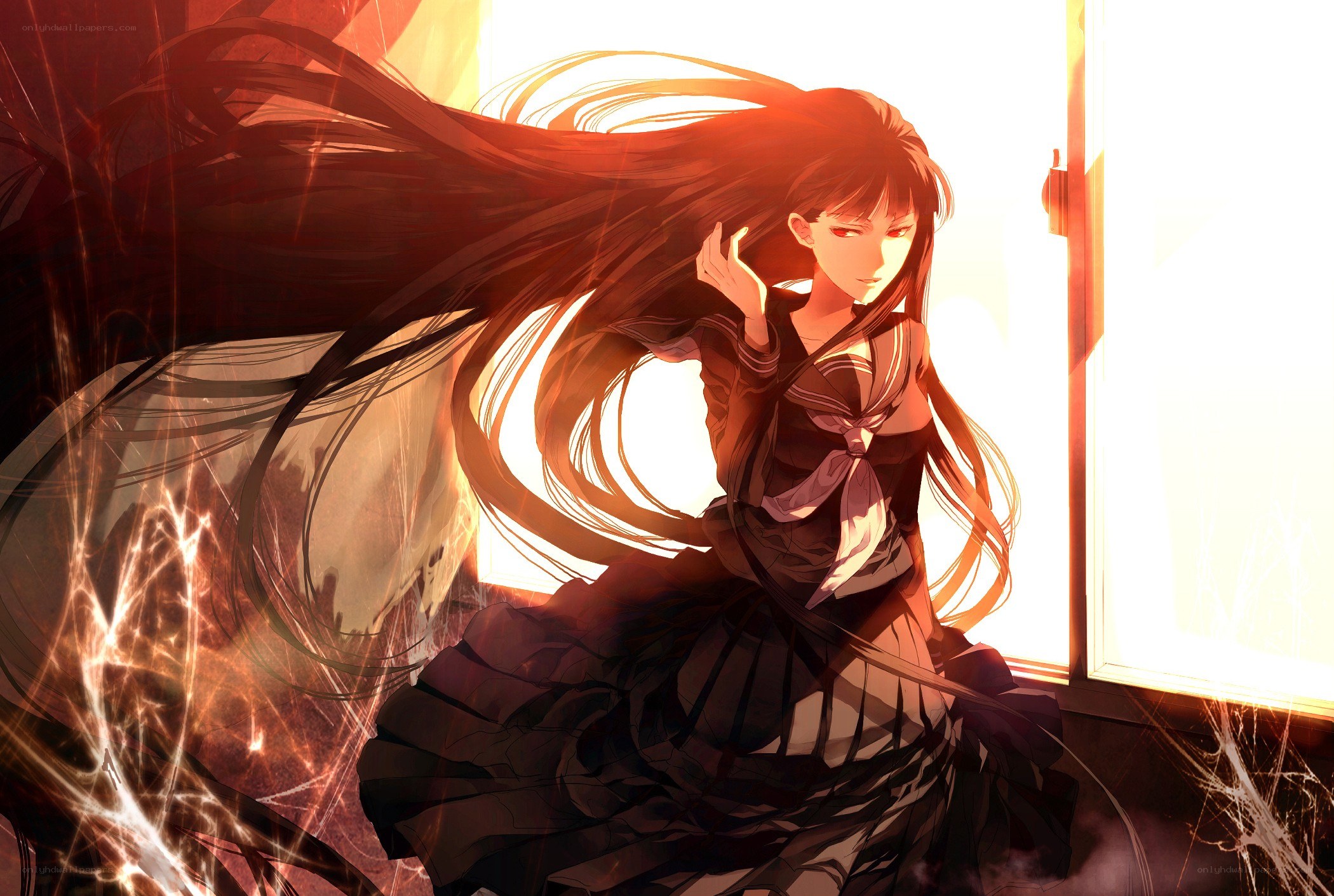 anime girl by window