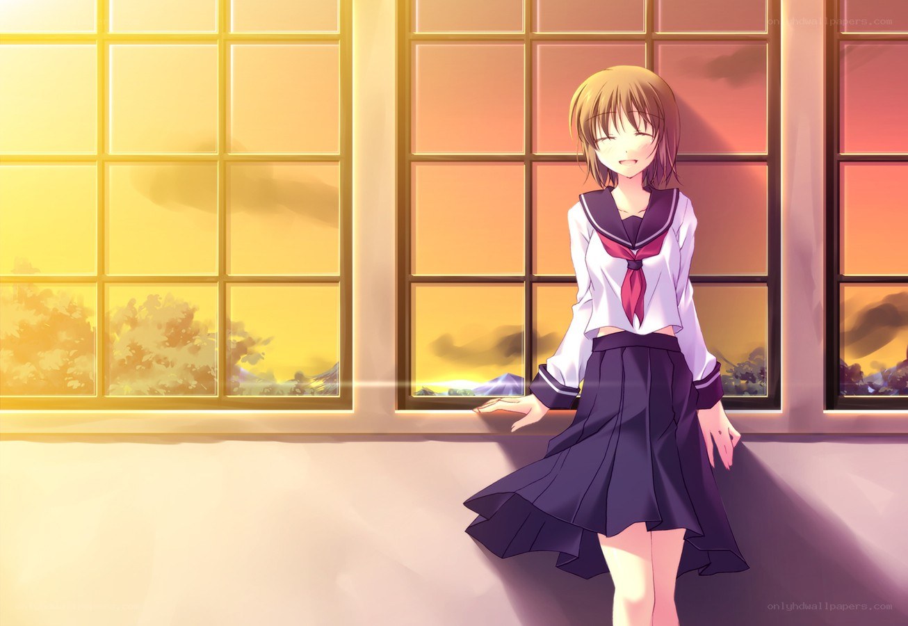 anime girl by window