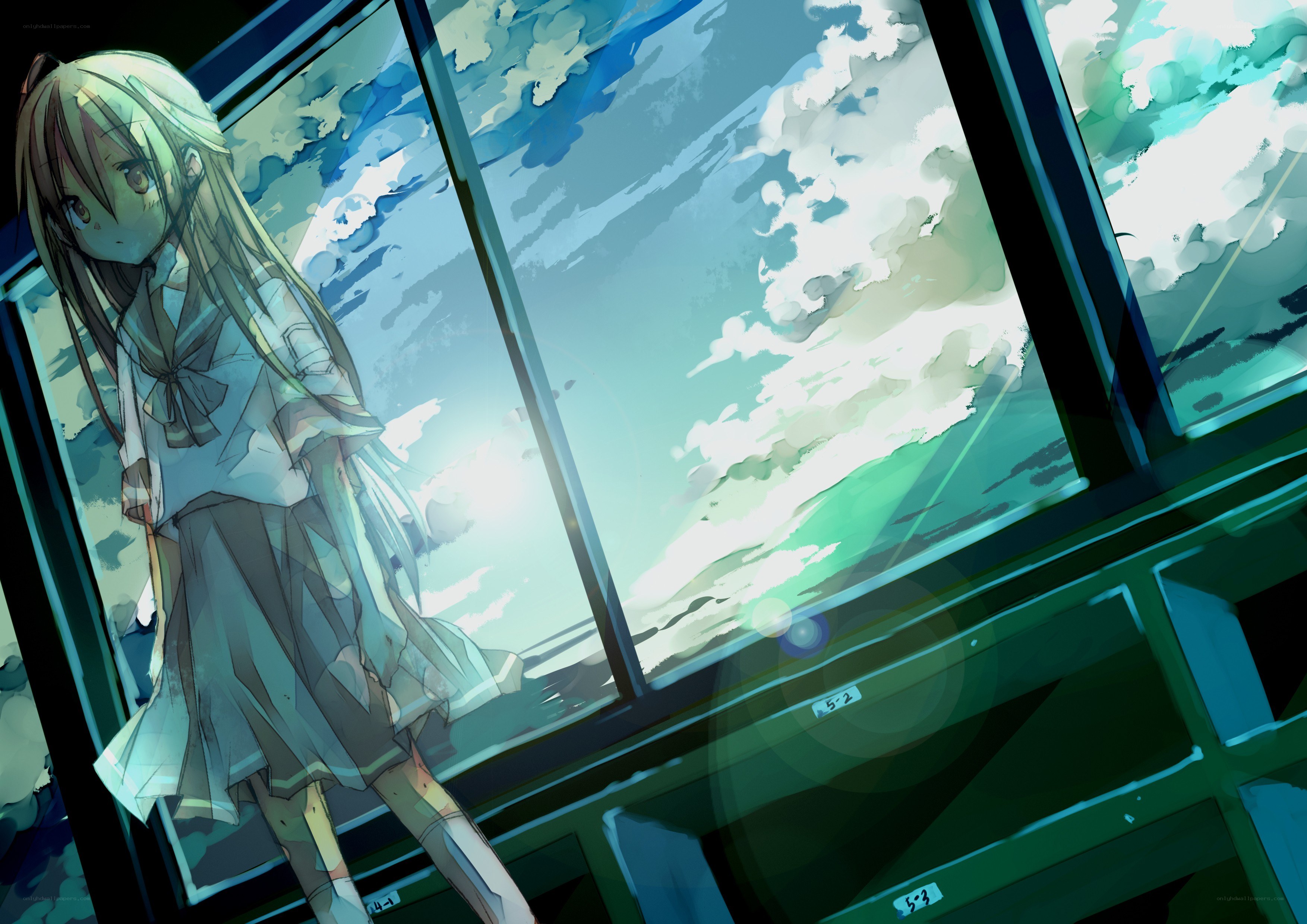 anime girl by window