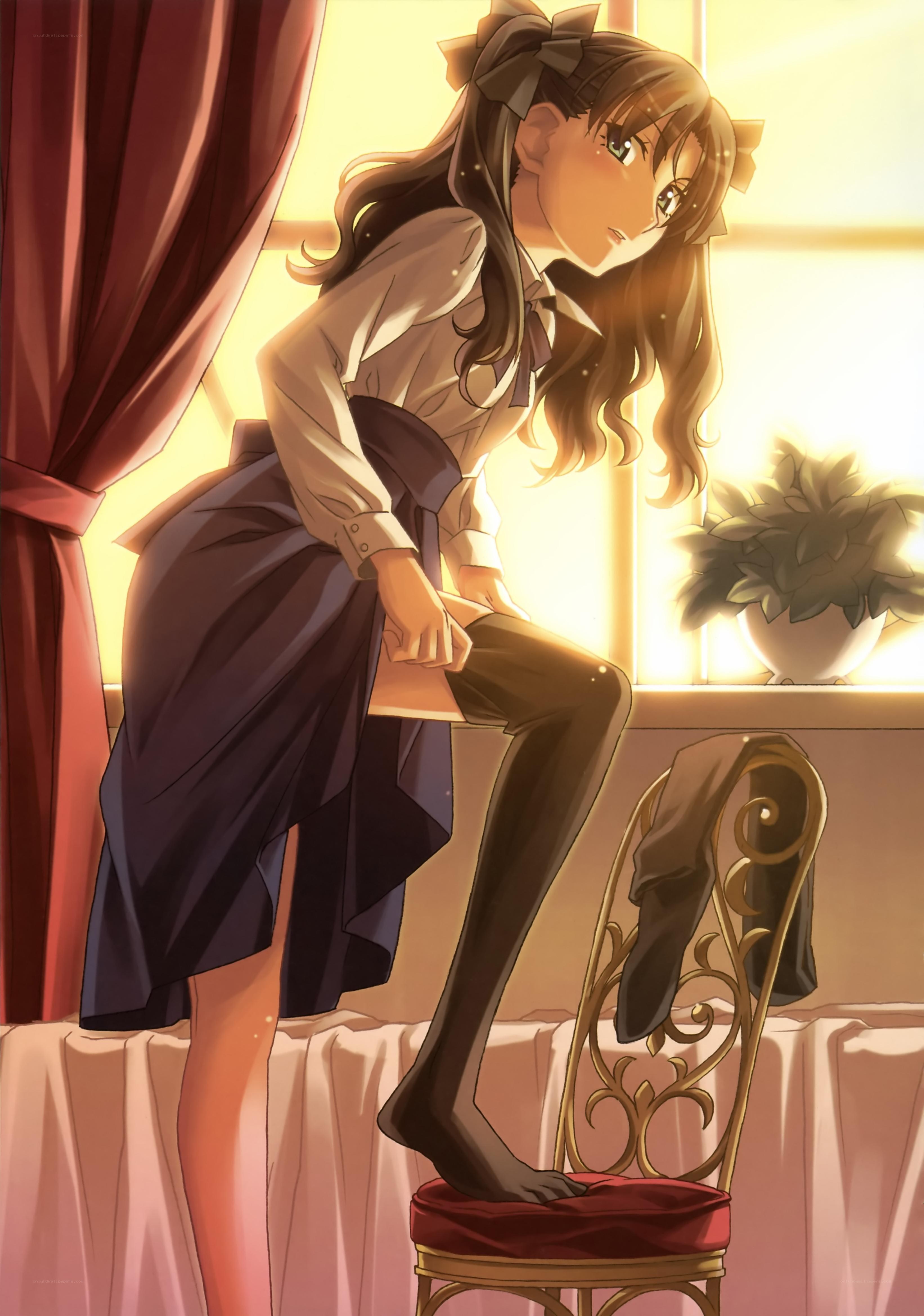 anime girl by window