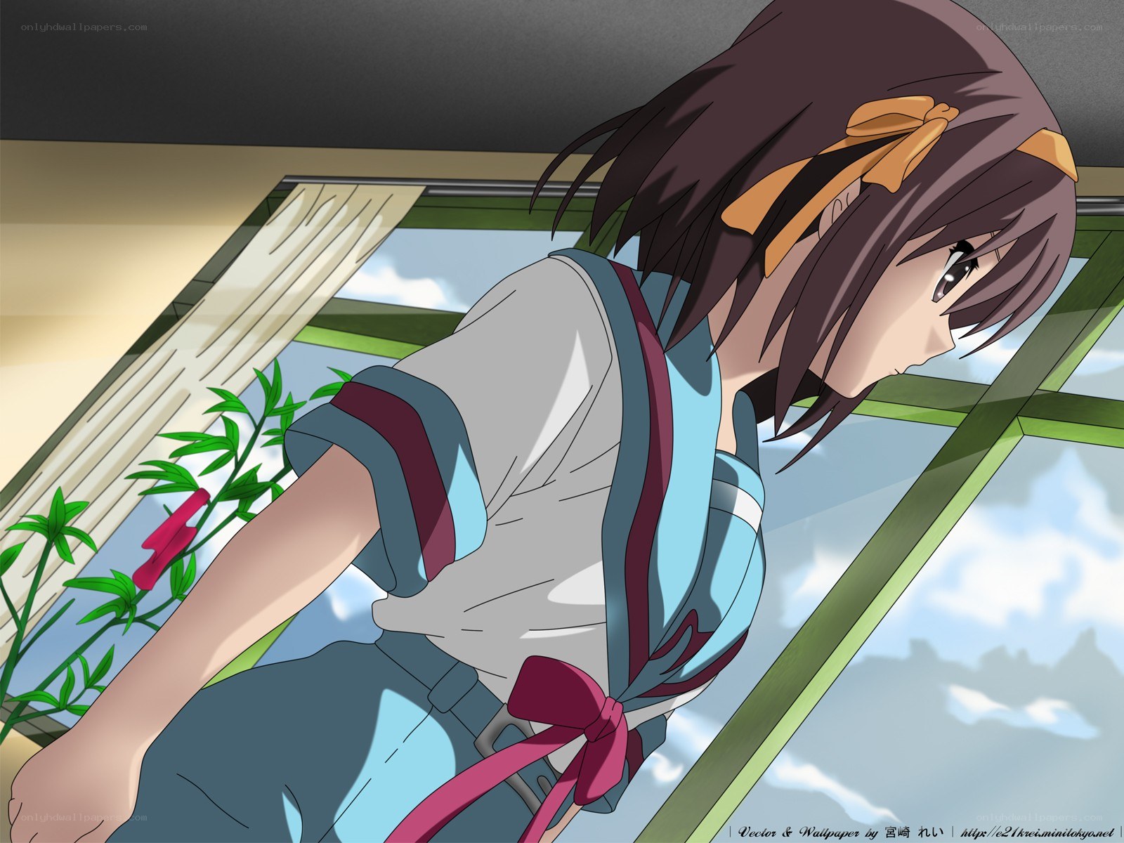 anime girl by window