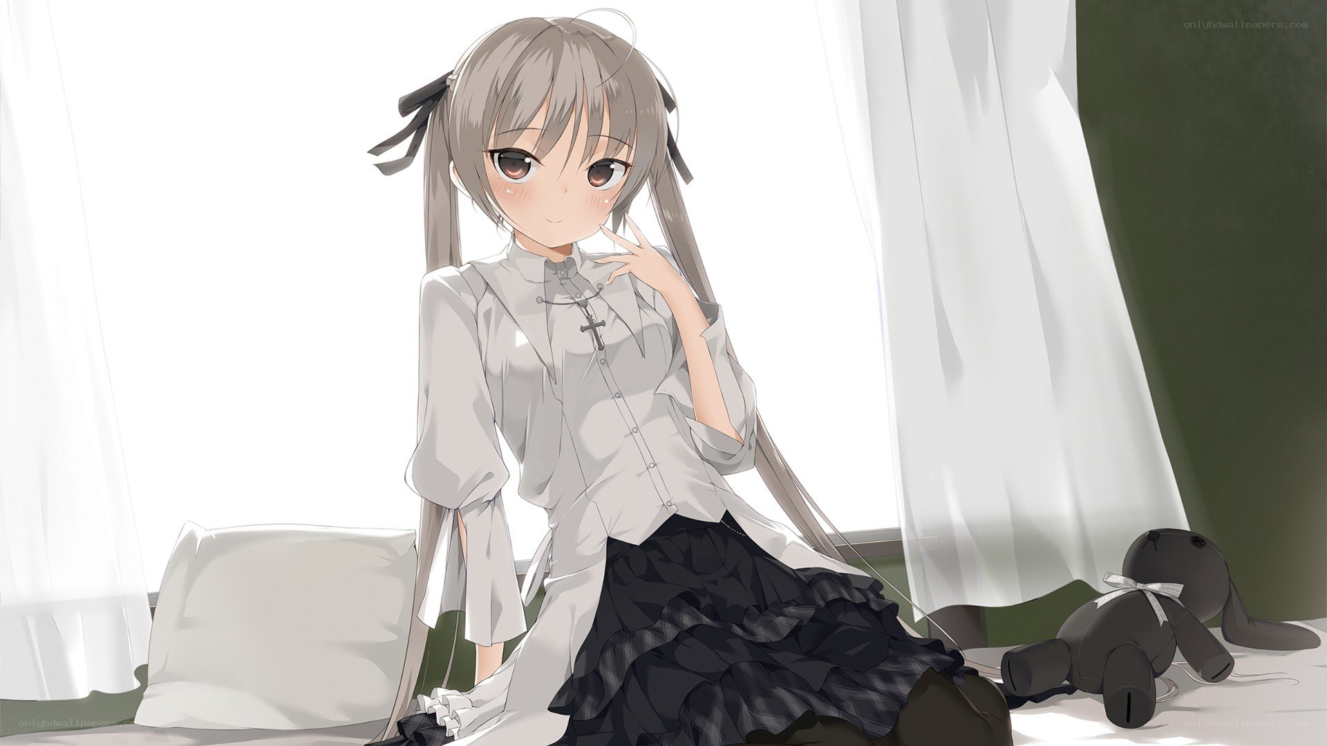 anime girl by window