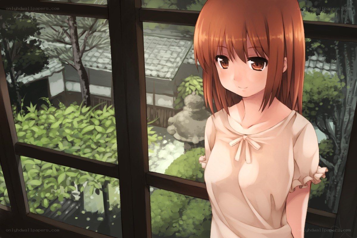 anime girl by window